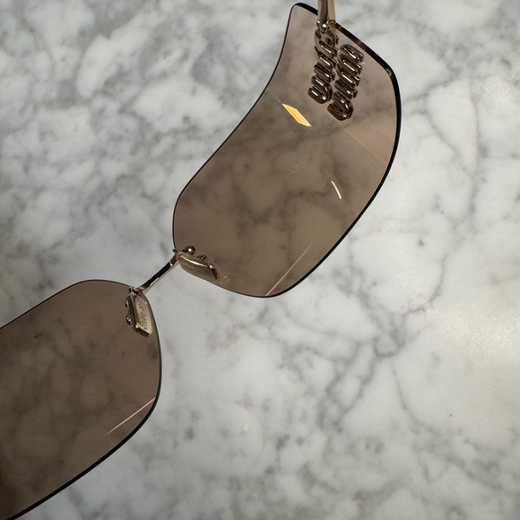 Miu Miu Brown Gradient Rimless Logo Sunglasses 80MM - Picture 7 of 8